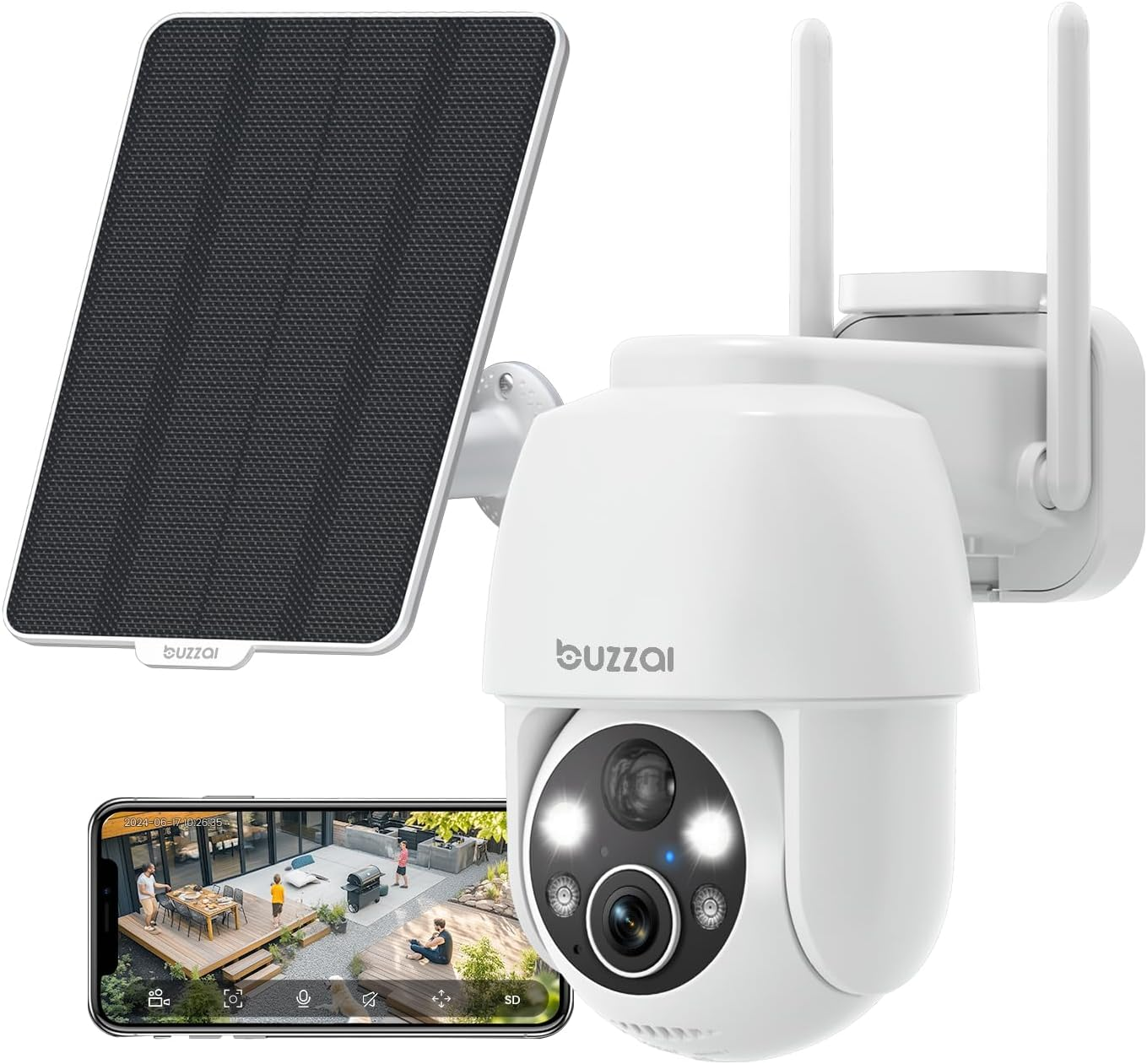 2K 360° Solar-Powered Wireless Outdoor Security Camera with 2.4Ghz Wi-Fi for Home Protection