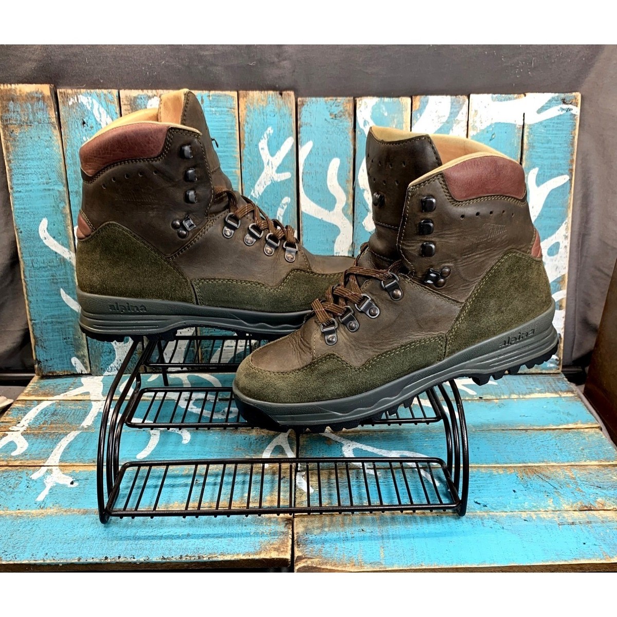Vintage Alpina Hiking Boots Brown Men Sz 9 Suede Leather Lace Up