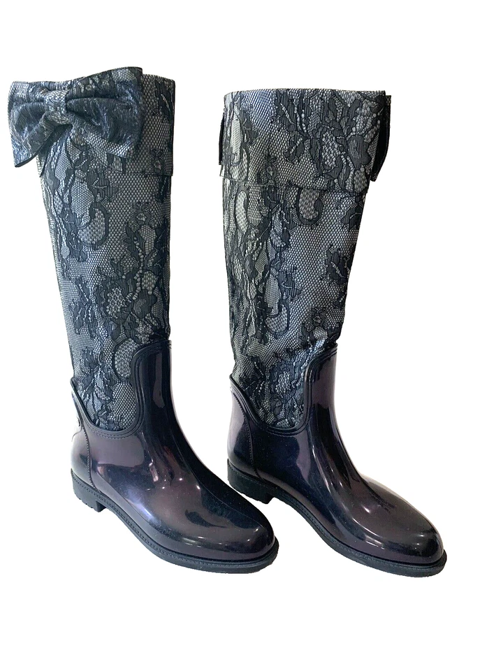 VALENTINO GARAVANI Womens Black Floral Lace & Patent Hi Boots  Size 39  Sz 8 1/2 - Image 2 of 4