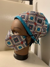 African Print Pattern Unisex Reversible Scrub Cap With Matching Face Mask