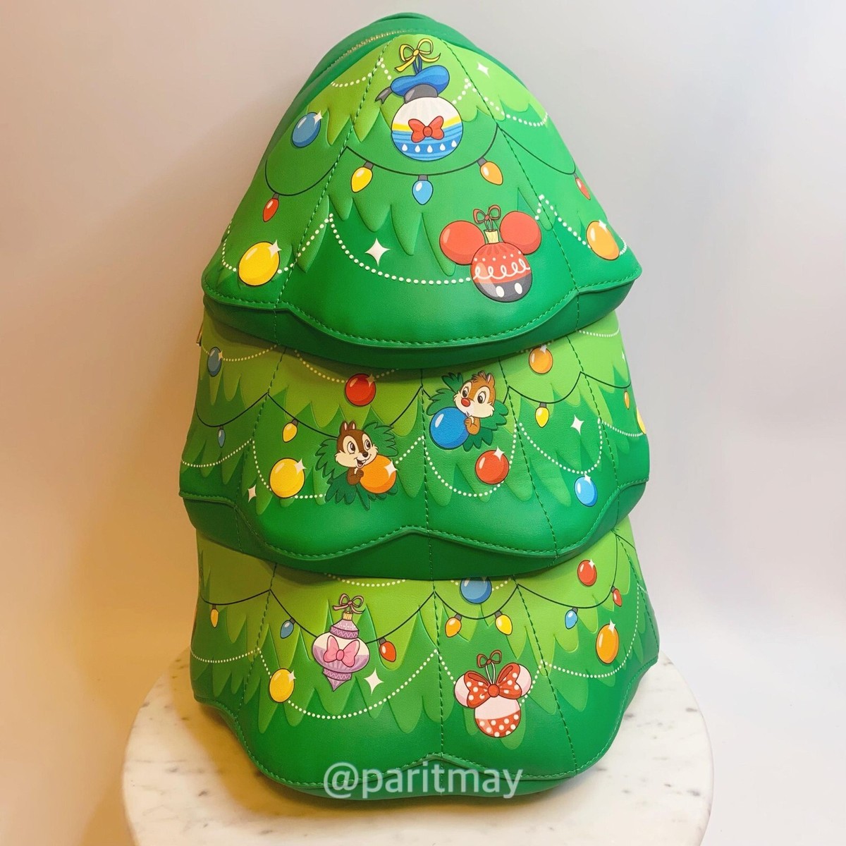New LoungeFly Disney Chip n Dale Christmas tree Backpack Bag Green Ornaments Loungefly Disney Chip and Dale Tree Ornament Figural  main image 4