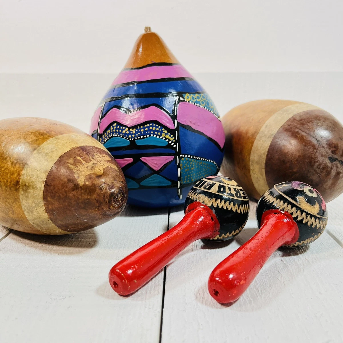 Vintage Percussion Primitive Maracas Latin Folk Africa Cultural Decorative Gourd