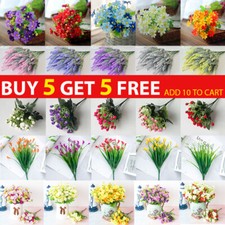 Artificial Flowers Plants Fake Roses Bouquet Outdoor Home Wedding Party Decor UK