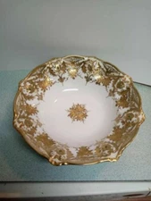 Nippon Hand Painted Heavy Gilded Gold  Bowl Maple Leaf Mark 10 3/4"