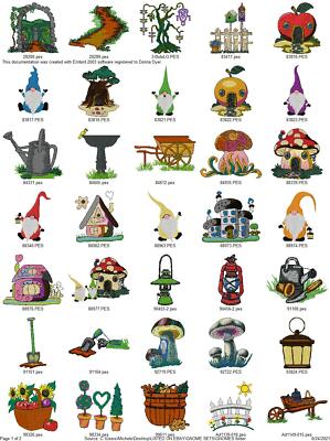 51 GNOME VILLAGE COLLECTION EMBROIDERY MACHINE DESIGNS PES JEF HUS USB DRIVE