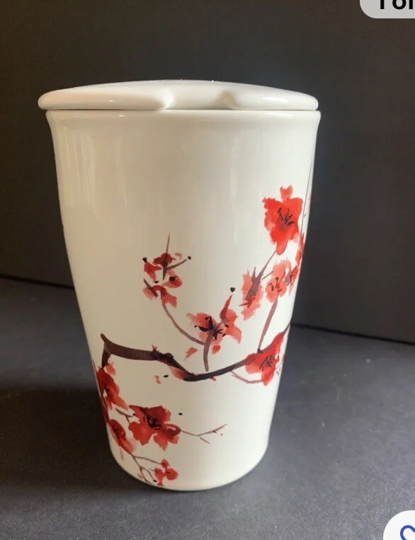 ️ ️Tea Forte KatiCherry Blossoms Steeping Tea Cup with Lid No Infuser