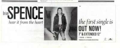 30/8/86PT3 Single Advert 3X11 Brian Spence. Hear It From The Heart