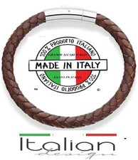 Italian Braided Leather Bracelet Men Brown Stainless Steel Clasp 6mm 9 inch