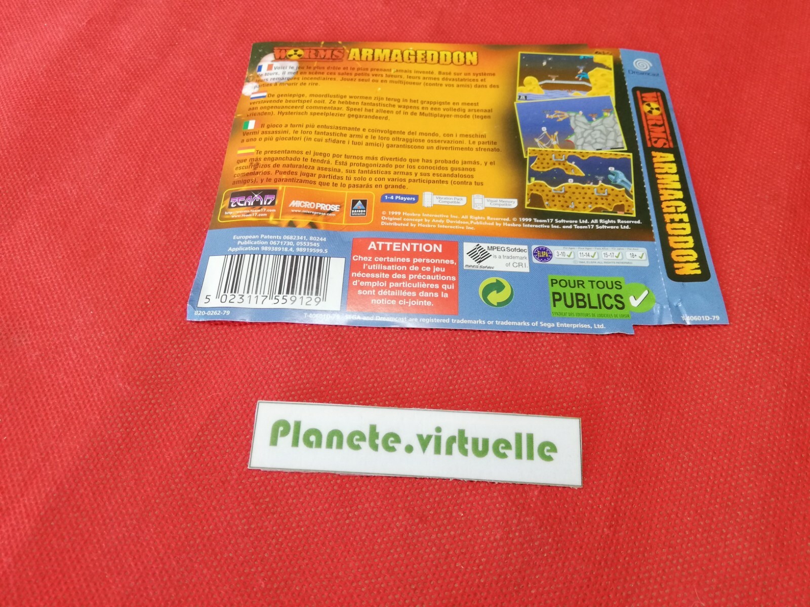 JAQUETTE ARRIÈRE WORMS ARMAGEDDON DREAMCAST SEGA  PAL EUR  🌟 