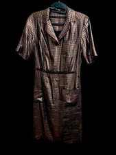 MARC By MARC JACOBS SZ SM Beige RedBlue Silk Houndstooth Midi Shirt Dress