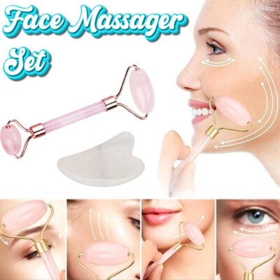NEU Gua Sha Gesichtsroller natürlicher Rosenquarz Körpermassagegerät Gesichtstherapie