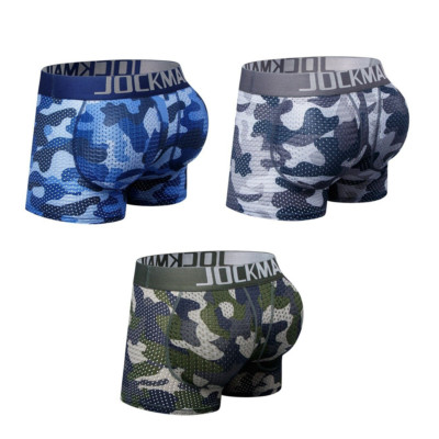 3PCS Men's Sport Boxer Briefs with Padded Removable Buttocks Pad Underwear