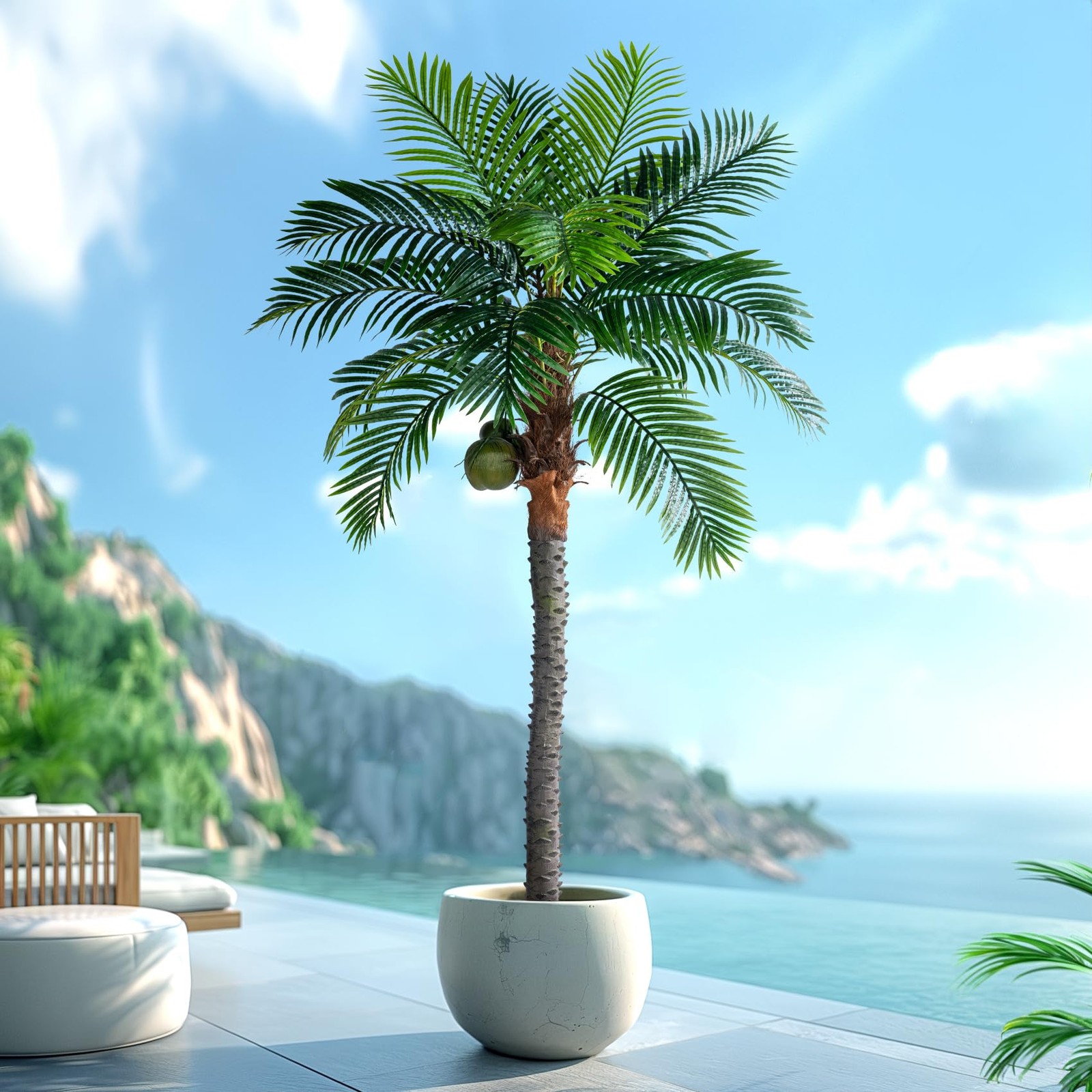 7.2FT Artificial Phoenix Palm Tree with Coconut Fruit Outdoor Indoor Decor La...