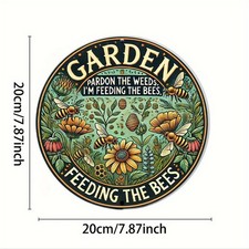 2D Flat Print Tin Metal Signs Home D cor 8x8 Garden Weeds Feeding Bees Sign, 19.