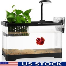 Compact Betta Aquarium Kit W/ Whisper Quiet Pump LED Light Hydroponic Basket New