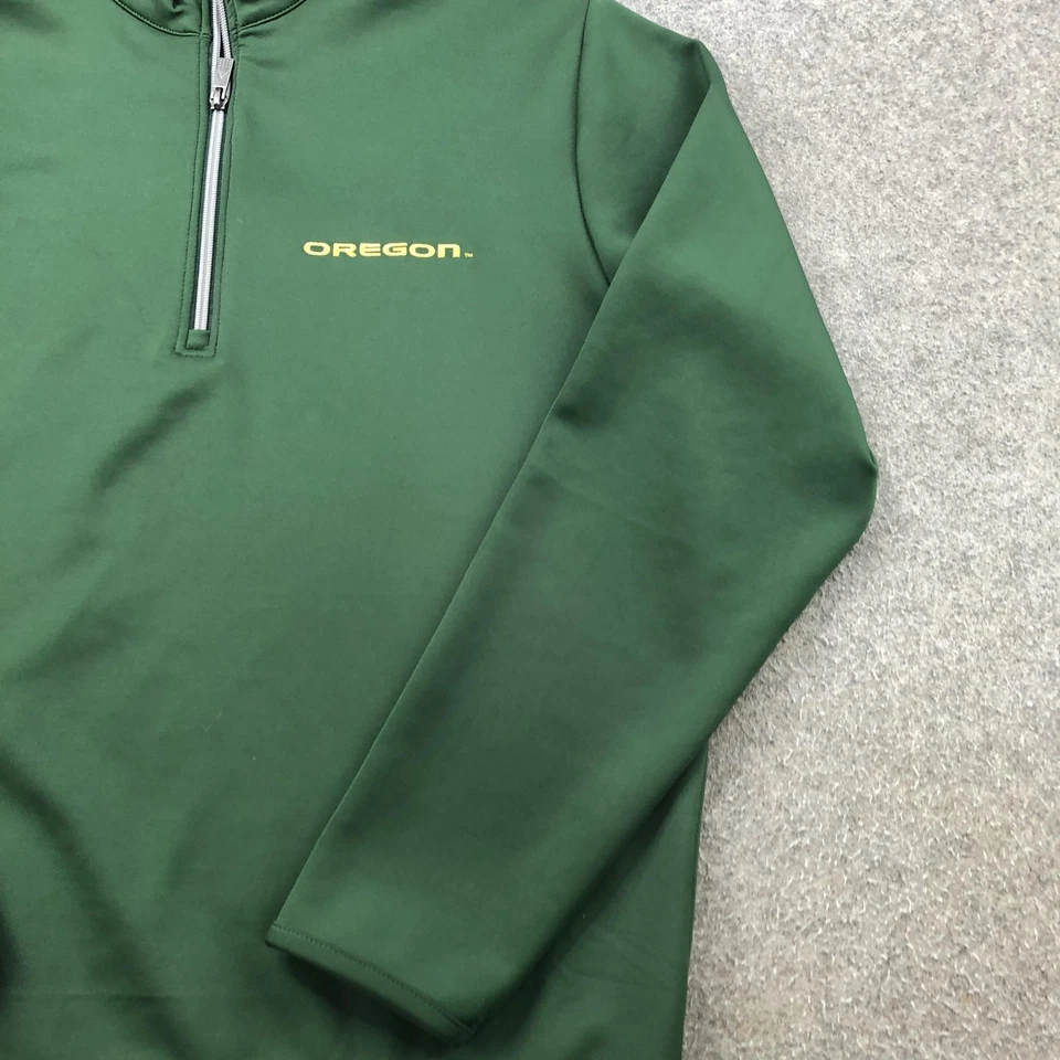 Camisa Oregon Ducks Para Hombres Mediana Verde NCAA Fútbol Cuarto Cremallera Pullover Antigua Foto 3 de 4