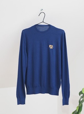 Prada Luxury Men Navy Blue Cashmere & Wool Sweater Jumper Size 52 Made in Italy
