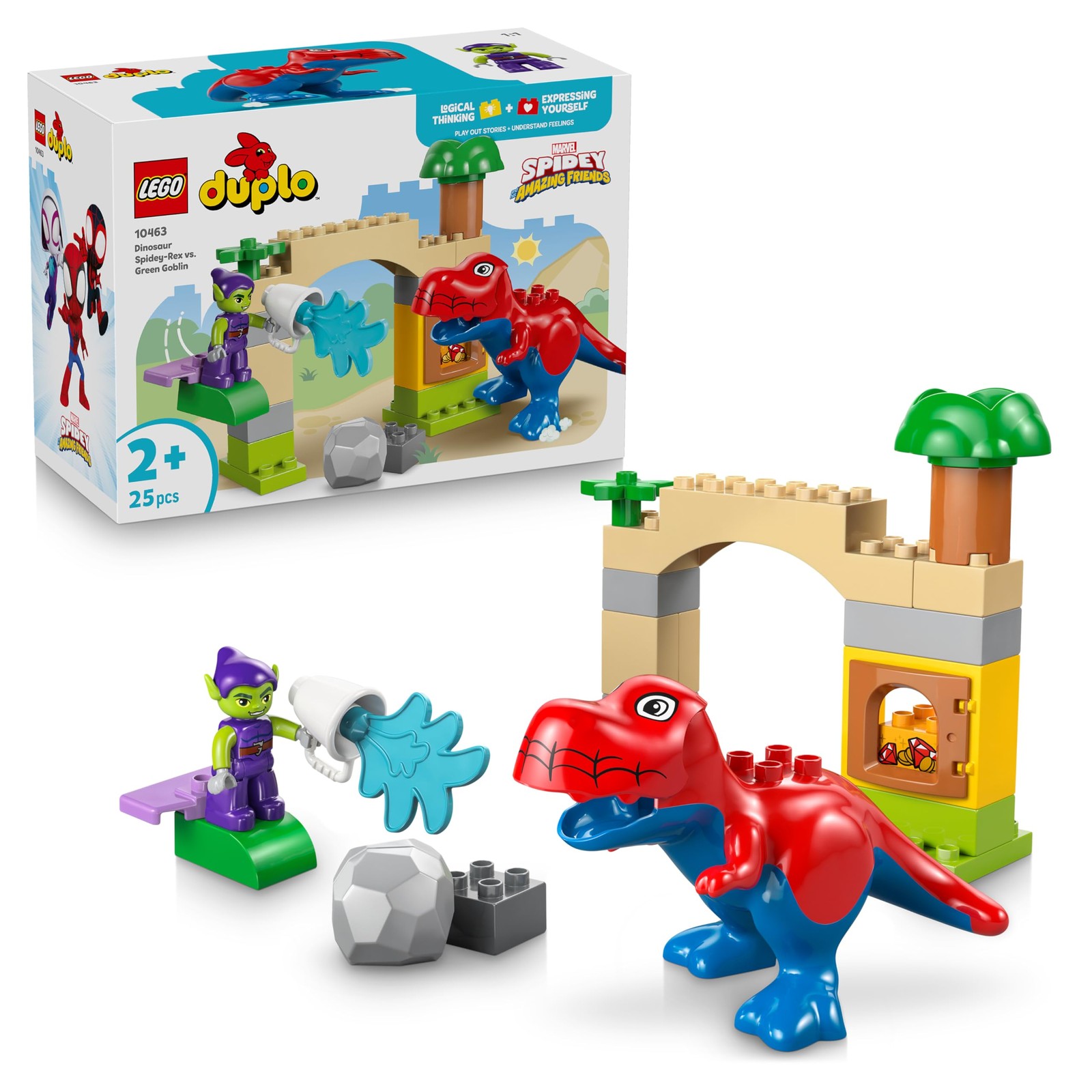 LEGO DUPLO Marvel Dinosauro Spidey-Rex vs. Goblin - Giocattolo per lo Sviluppo d