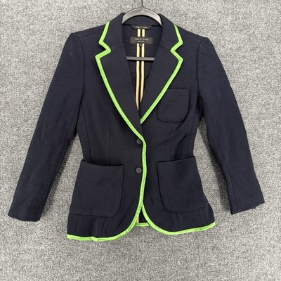 Rag & Bone Blazer Jacket Womens XS Blue Merino Wool Button Up Academia Preppy