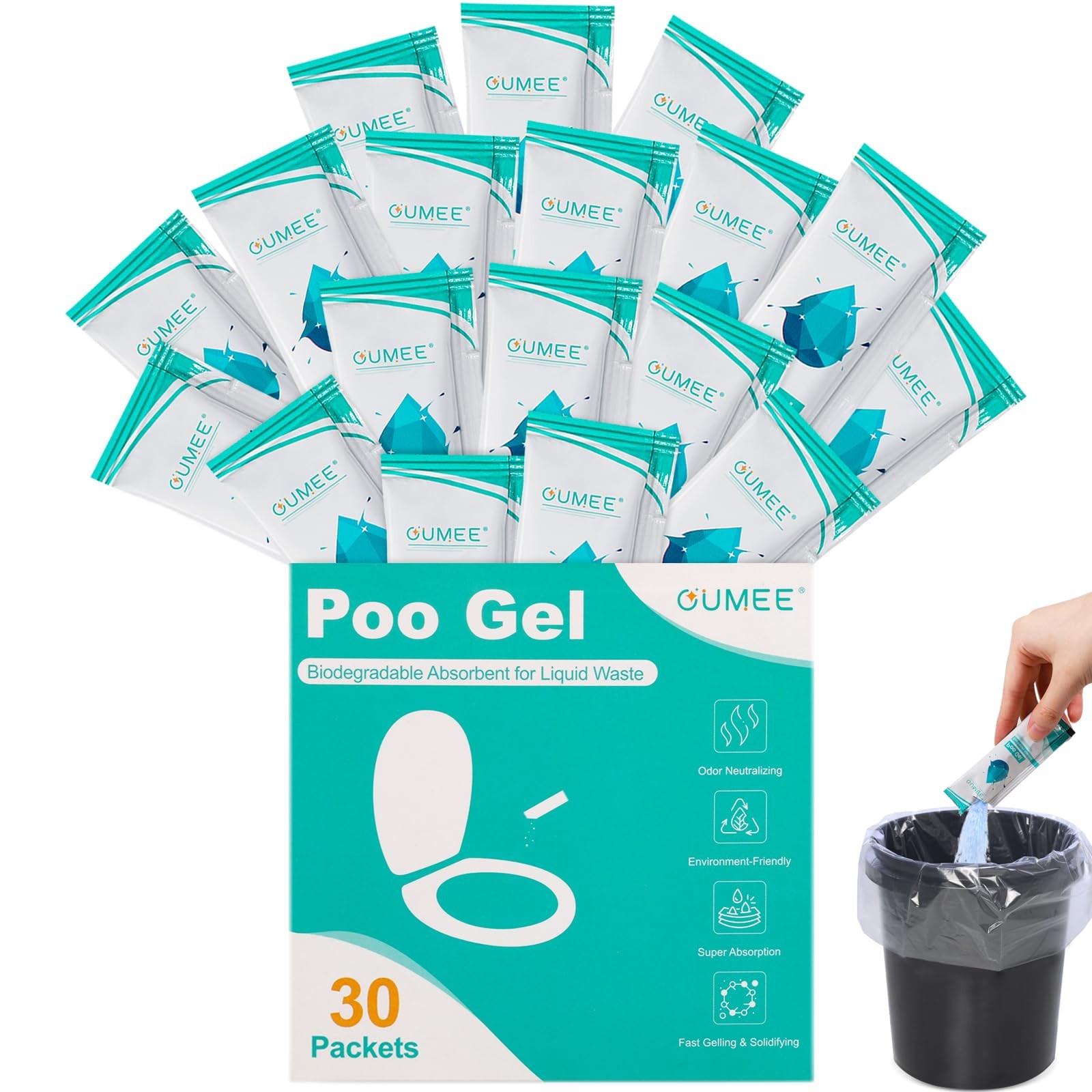 30 PACK Poo Gel for Portable Toilet, Camping Toilet Powder for Potty Bags, Ec...