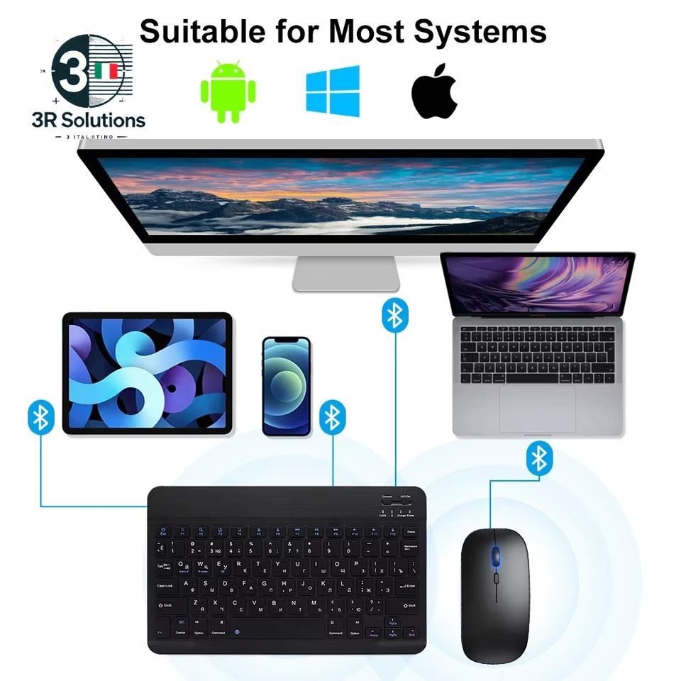 Tastiera Wireless Bluetooth Mouse per Tablet IOS Android Windows per Ipad Air Mi - Bild 4 von 4