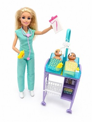 Barbie Krankenschwester Spielset 2 Babys Zwillingswiege Babybett Puppe Zubehör