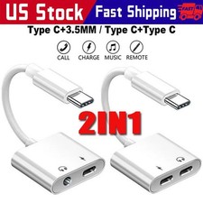 2in1 Charger and Headphone USB Type C to 3.5mm Aux Audio Cable Cord Adapter Lot