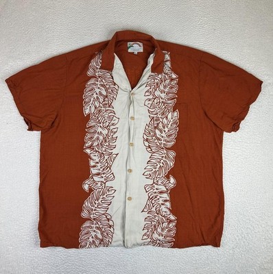 Paradise Found Shirt Mens 2XL Orange Leaf Panel Hawaiian Short Sleeve Button Up