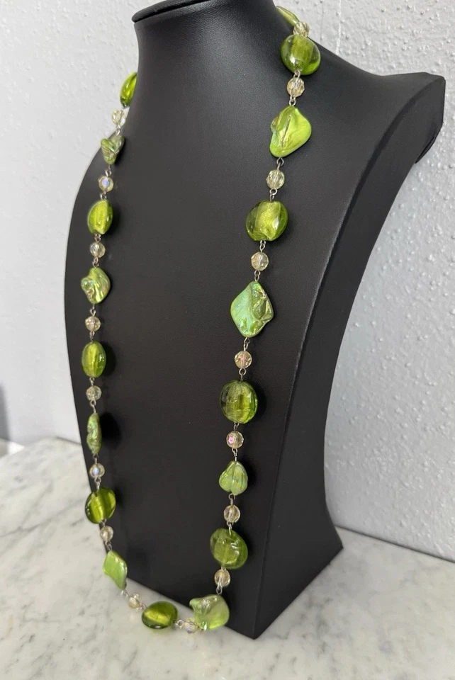 Серебристый тон лайм зеленый стеклянный бусина абалона оболочка и AB кристалл бисер ожерелье - Изображение 4 из 4