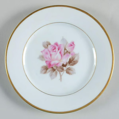 Noritake China 5285 Rosetta Pink Rosebud 10'' Dinner Plate Gold Band