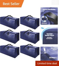 Navy Blue Foldable Moving Bags - 6 Pack Heavy Duty Storage Totes for 65 lbs