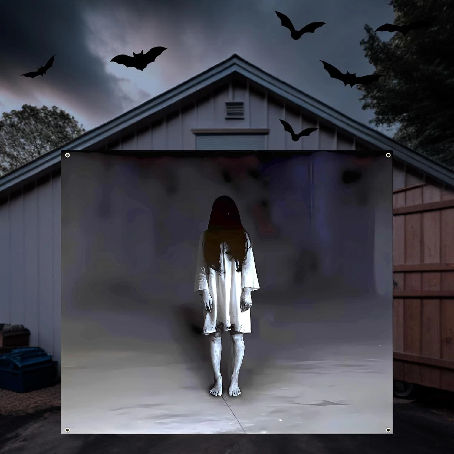 Large Halloween Scary Garage Door Cover Banner 7x8ft, black 