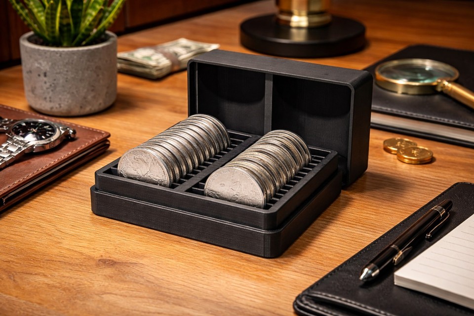 1oz Silver Coin Black Organizer Storage Box 40 Coin Capacity Fits ...