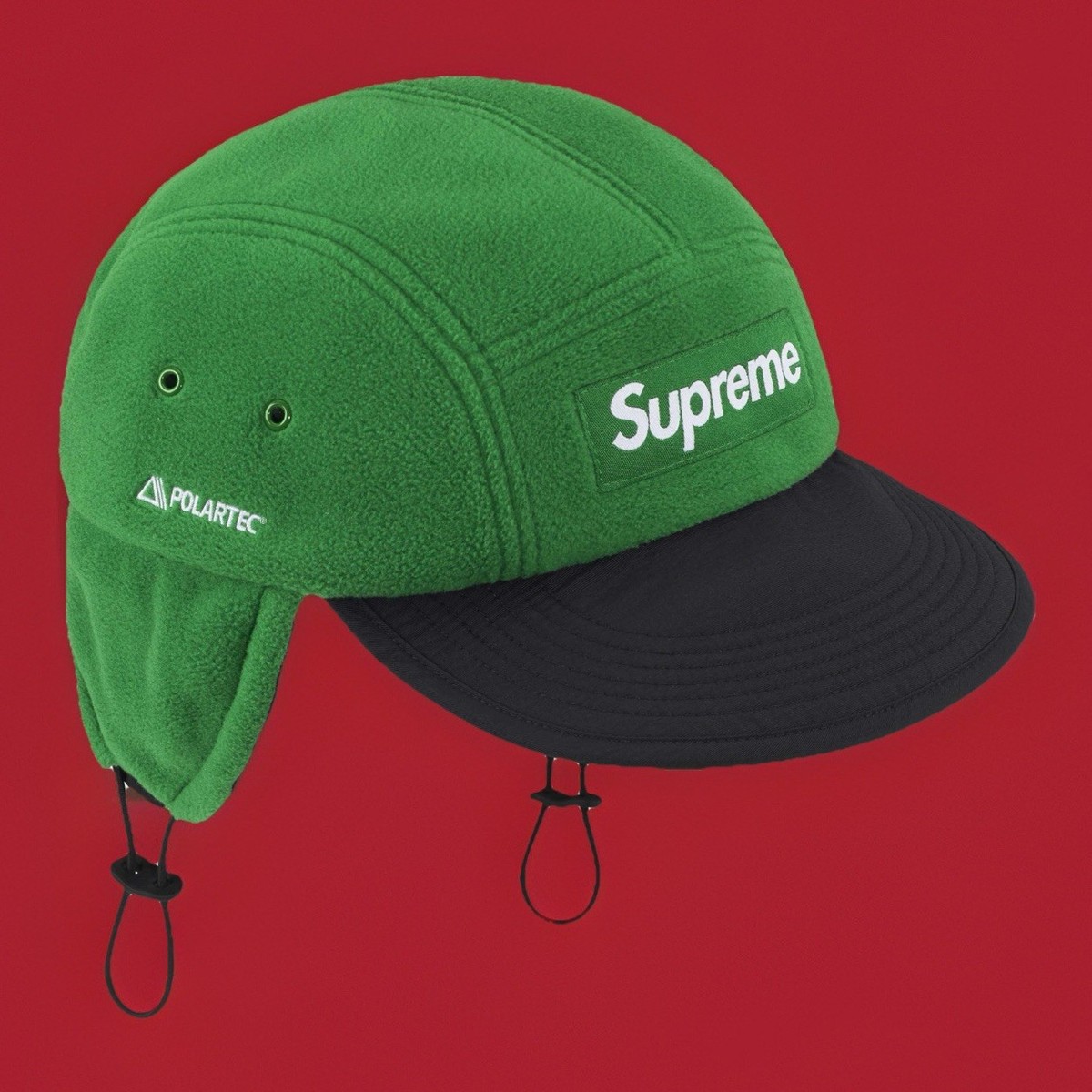 SUPREME POLARTEC® Packable Camp Cap W Earflaps • Green Fleece Hat