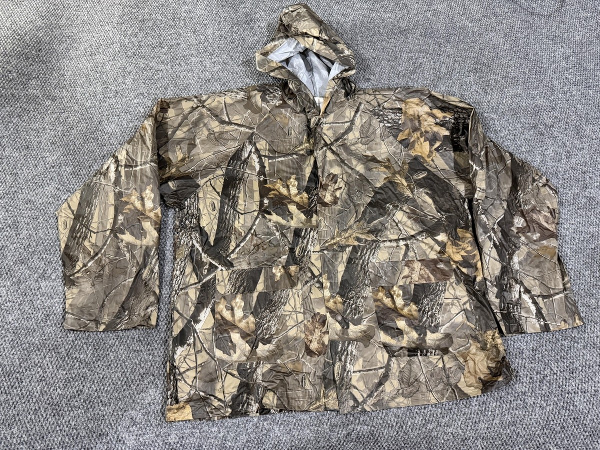 Realtree Hardwoods Jacket Mens Large Camo Hooded Rain Coat Hunting