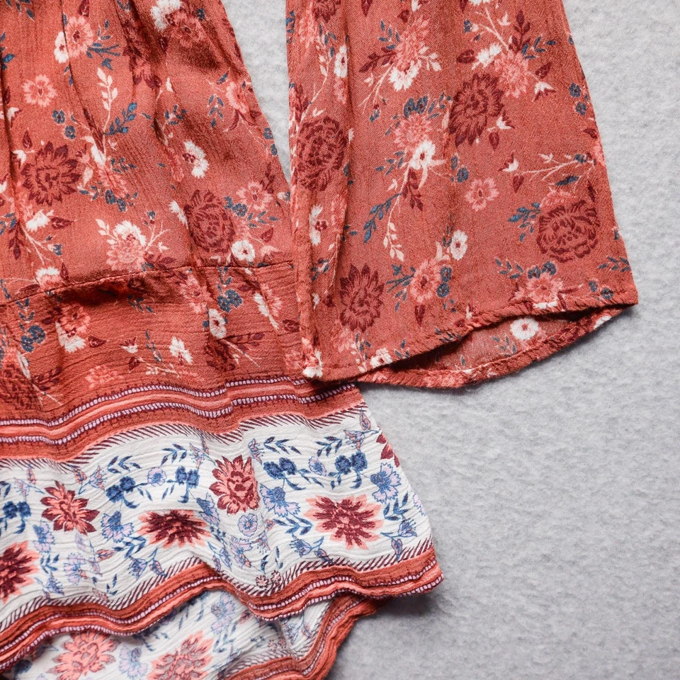 Mameluco Mudd Mujer M Naranja Floral Boho Manga Campana Borde de Encaje Retro Femenino Foto 4 de 4