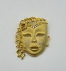Gold Tone Venetian Mask Brooch Clear Crystal Costume Jewellery Pin