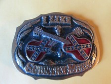 VINTAGE 1987 I LIKE COUNTRY MUSIC COMMEMORATIVE BELT BUCKLE Brass 1853 Brand