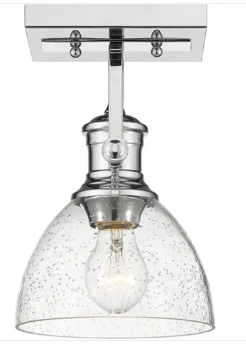 Semi-flush Ceiling Light New Hi-End 1 Light 7" Chrome in Seeded Glass Damp Rated - Picture 1 of 2