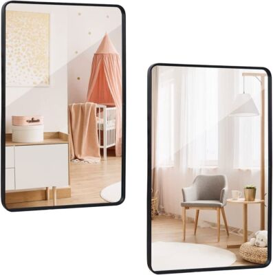 2X Rectangular Wall Mirror 24'' x 36'' Bathroom Mirror Black Metal Framed 