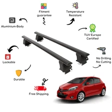 Bare Roof Rack Cross Bars Set for TOYOTA Yaris / Vitz XP130 5 Door 11-Up Black