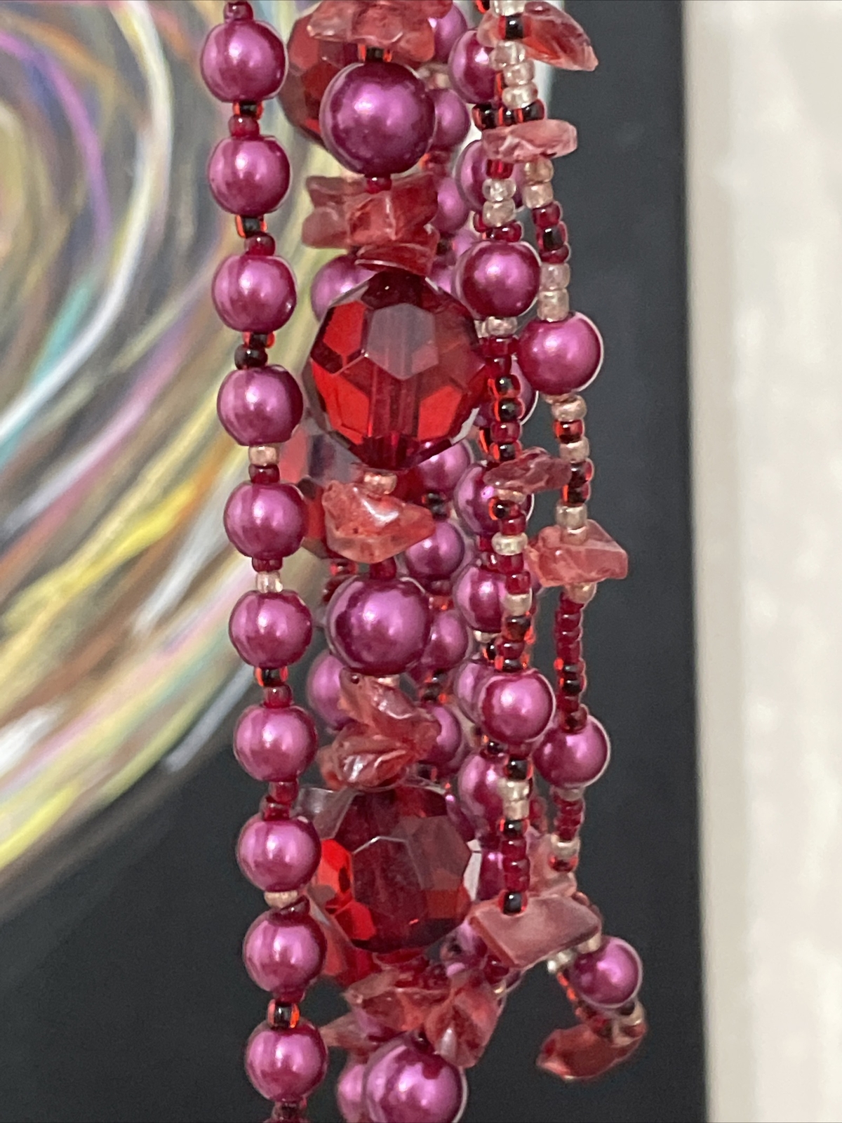 Esmor Purple and Red Bead Necklace Pearl Glass Acrylic Beads 5 Strands