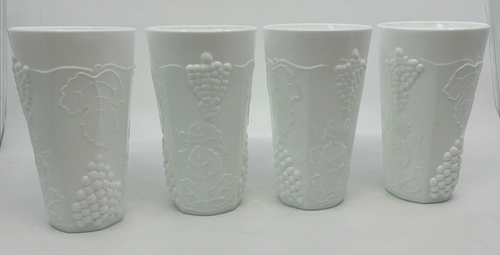 Set of 4 Vintage 1966-early 70s HARVEST MILK GLASS COOLERS by COLONY 5.75 inches