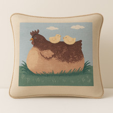 Farmyard Hen Chick Tapestry Cushion & Rope Border + Cushion Pad Options 45x45cm