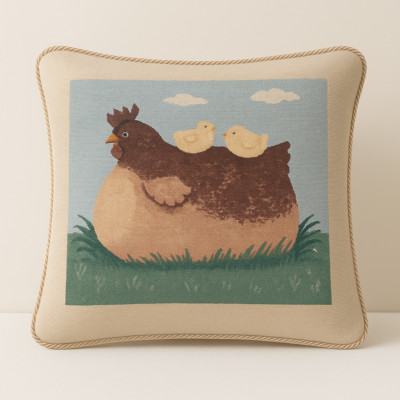 Bauernhof Henne Küken Gobelin Kissen & Seil Bordüre + Kissenauflage Optionen 45x45cm