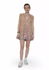 Sur La Vague Cap Sleeve Mini Tulip Print Dress Pink Tassel Ruffle Neck Line 10