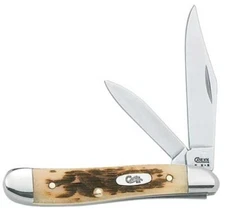CASE XX KNIFE- PEANUT - AMBER BONE HANDLES #00045 - S/STEEL BLADES - 2 7/8"