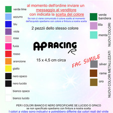 2 ADESIVI AP RACING PINZE FRENI ESTERNI AUTO STICKERS VINILE ADESIVO VARI COLORI