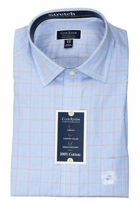 Club Room Regular Fit Performance Glenplaid Long Sleeve Button Down Shirt NWT