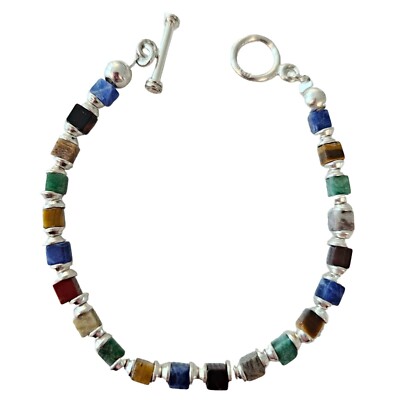 Sterling Silber Multi Würfel Edelstein Perlen Armband, Tigerauge, Lapis L114